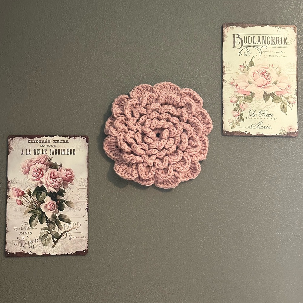 Pink Crochet Flower Wall Decor